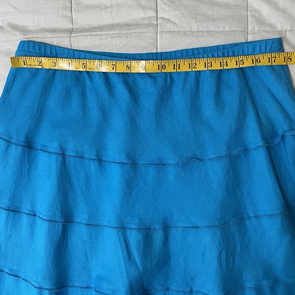 Soft Surroundings Skirt Women XL Petite Blue Tiered Linen A-Line Boho Cottage - Picture 3 of 8